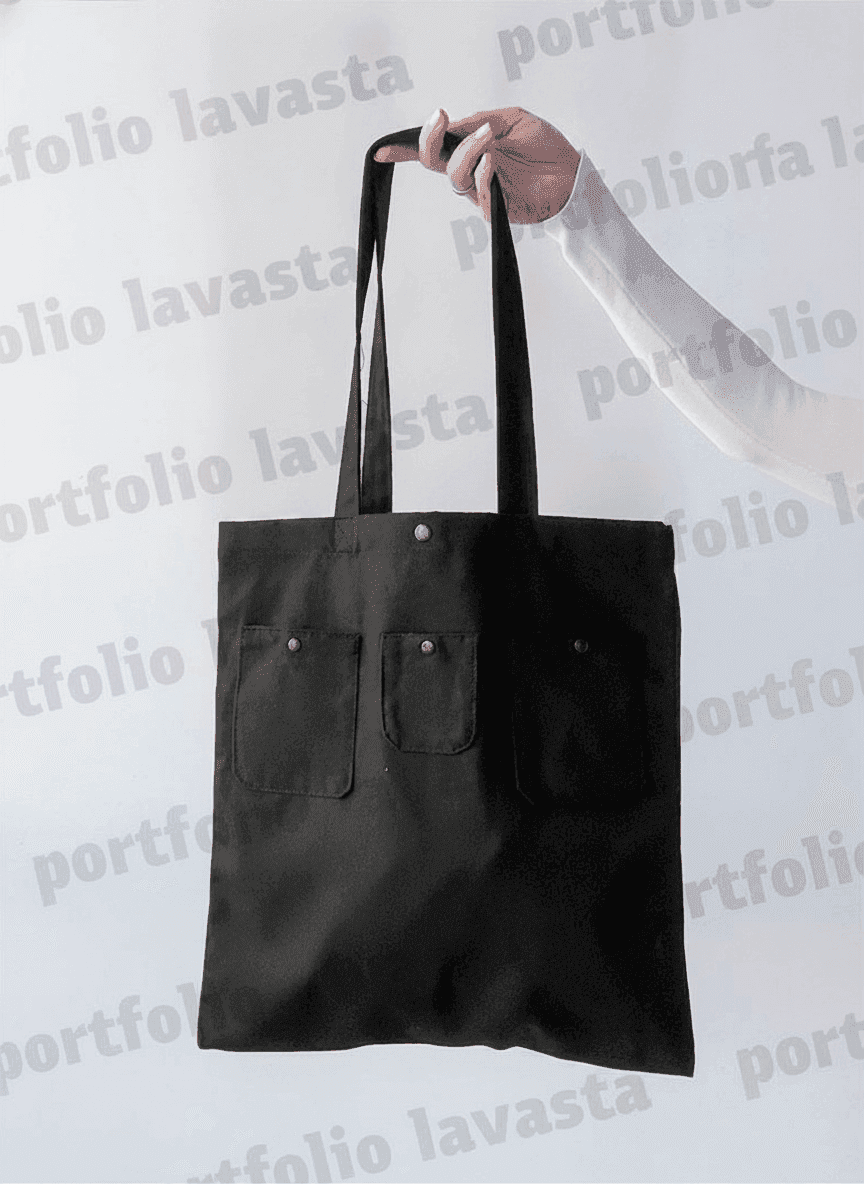 Natural Cotton Twill Shopper Tote Bag with Snap Pockets
