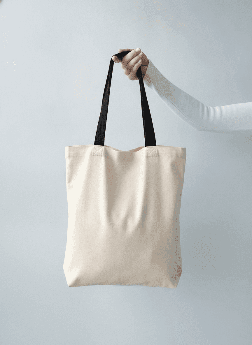 Natural Fabric Tote Bag with Pocket & Contrast Trim