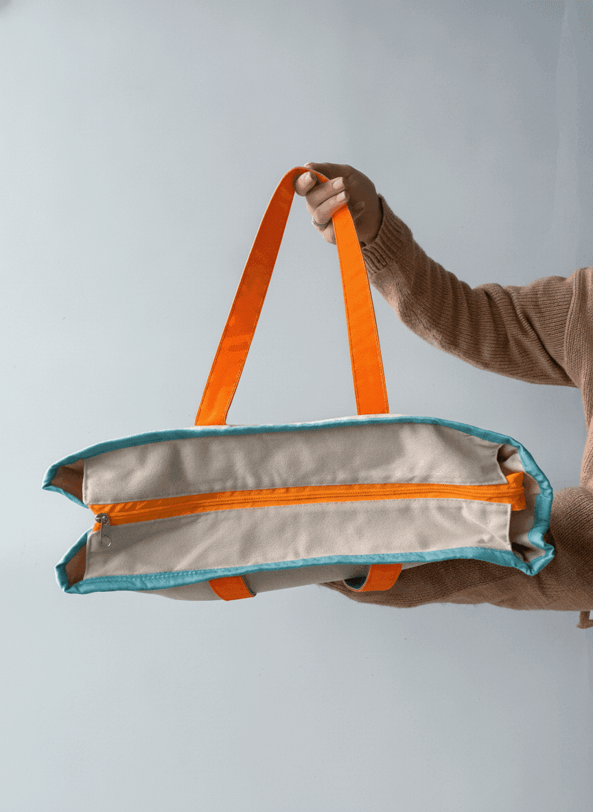 Twill Eco Tote Bag with Turquoise Trim & Bright Handles