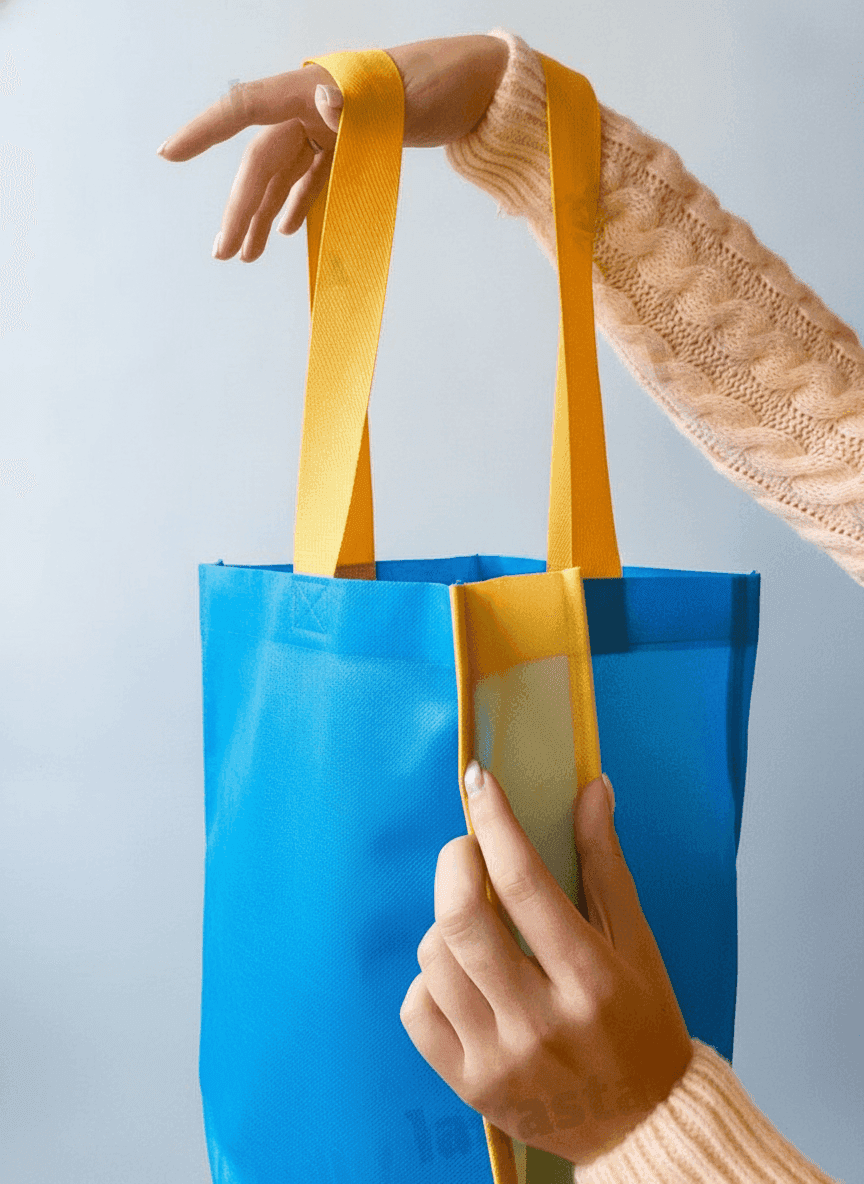 Yellow-Blue Non-Woven Tote with Pocket