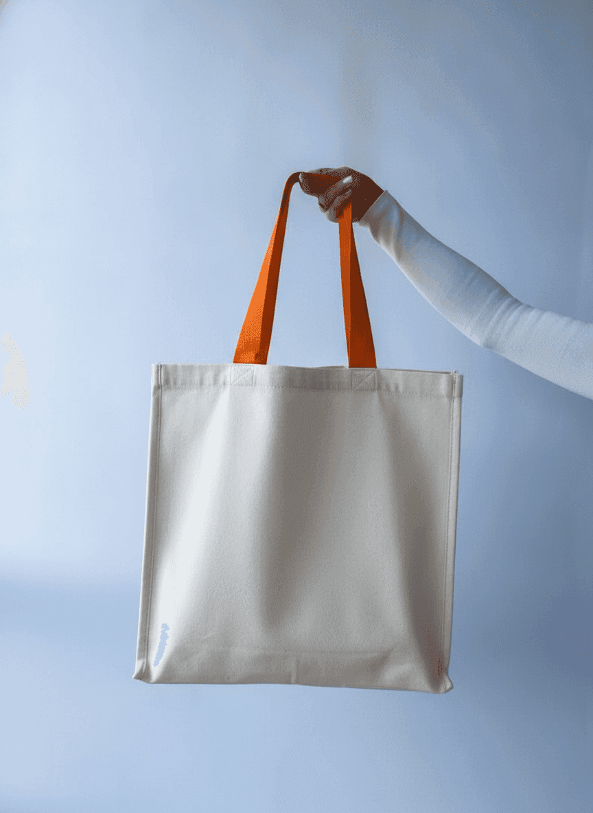 Twill Tote with Orange Handles & Metal Ring