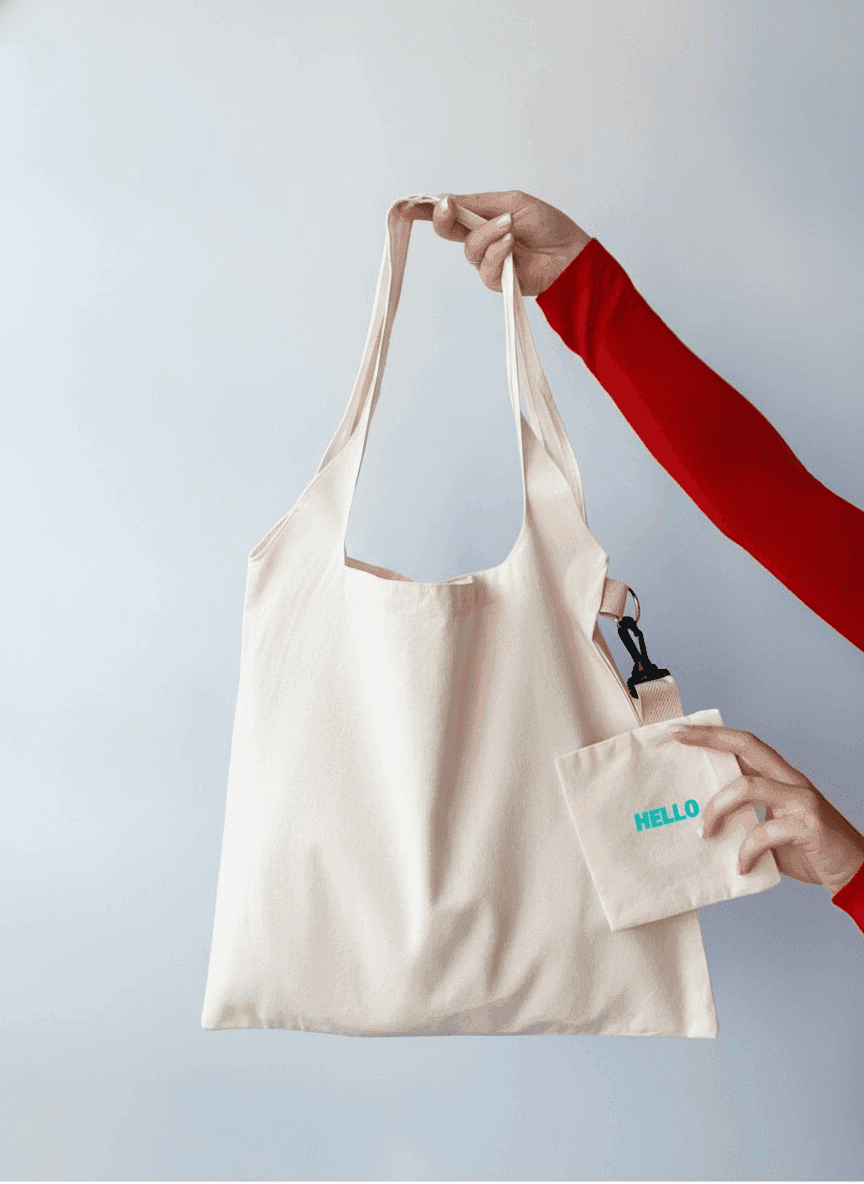 Tote Bag with Built-In Handles & Carabiner Pocket