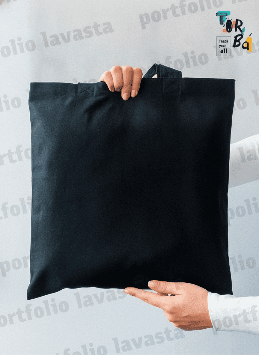 Black Midweight Cotton Square Tote Bag