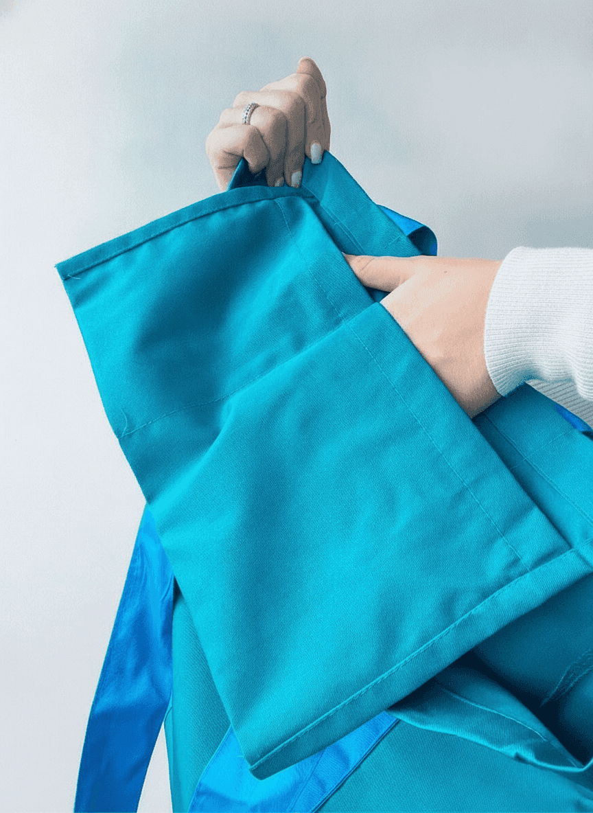 Turquoise Twill Tote with Blue Handles