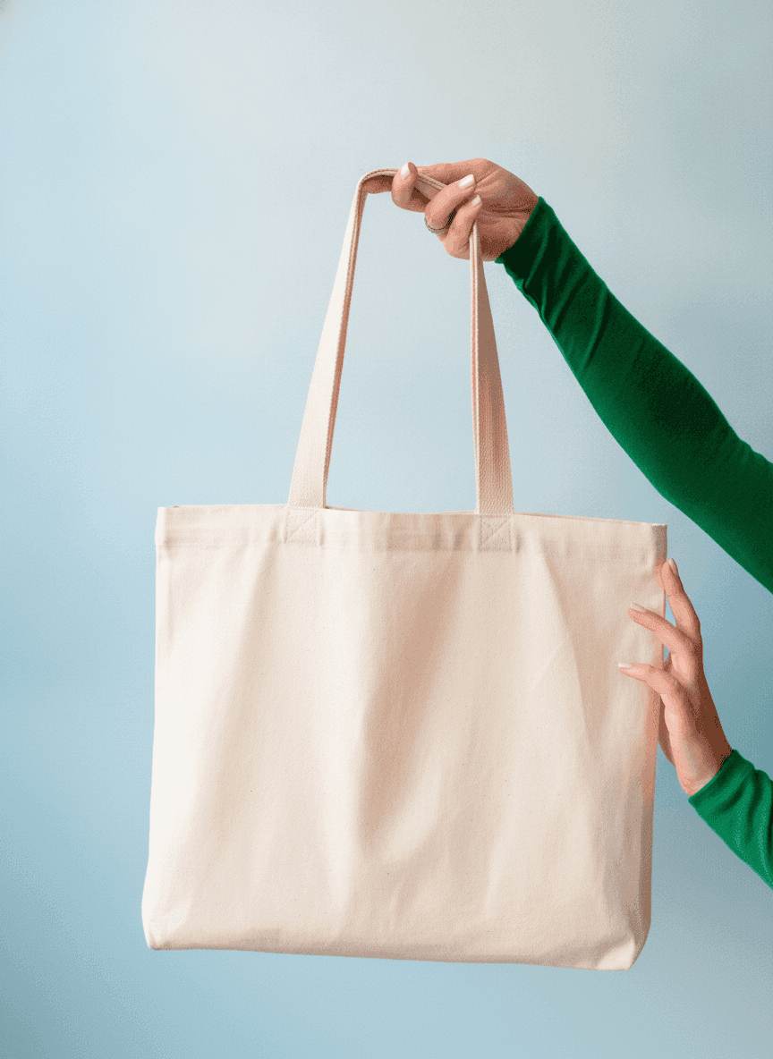 Wide Calico Tote with Ribbon Handles