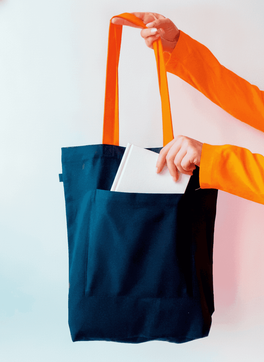 Black Twill Tote Bag with Snap Closure & Pocket