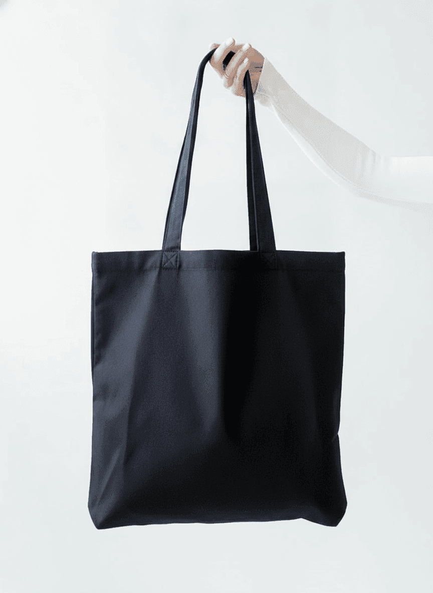 Black Expandable Natural Fabric Tote Bag