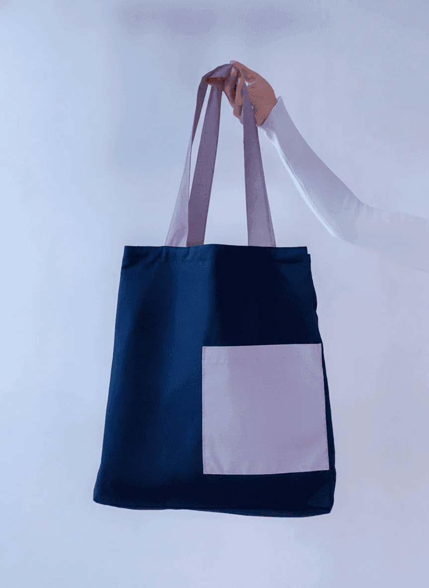Navy Twill Tote Bag with Reflective Handles & Pocket