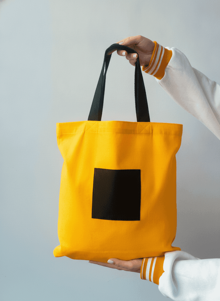 Yellow Tote with Black Pocket, Twill Handles