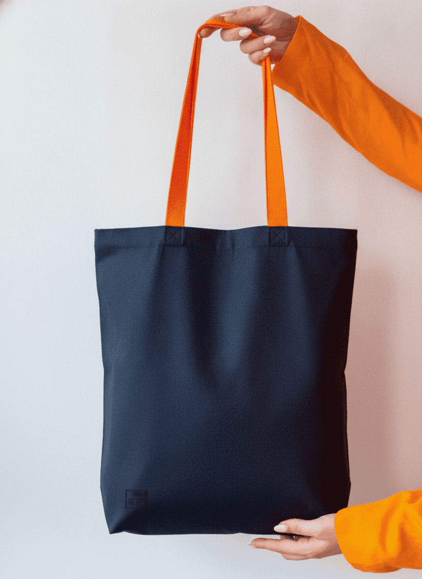 Black Twill Tote Bag with Snap Closure & Pocket