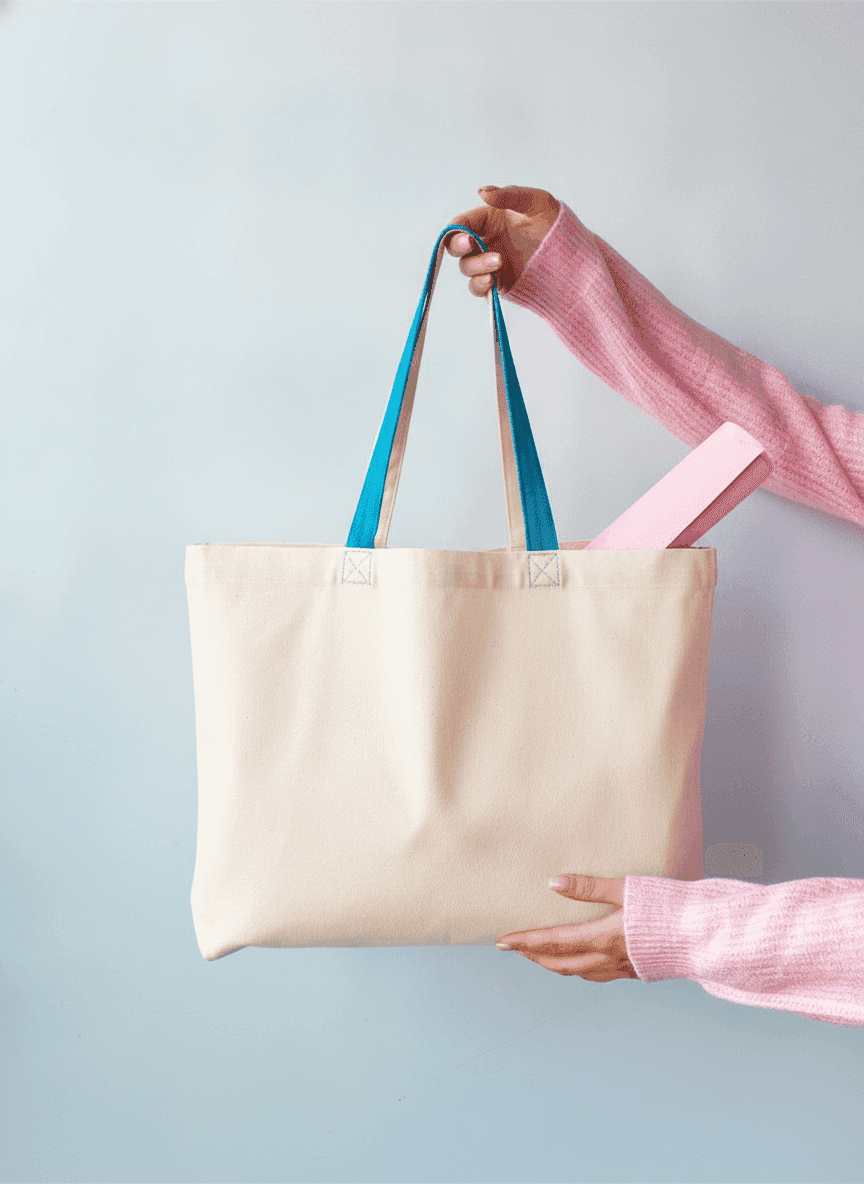 Midweight Tote Bag with Blue Handles