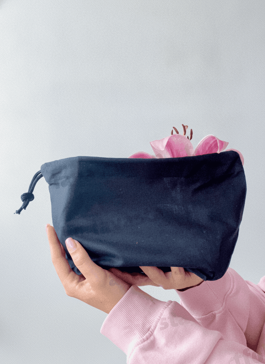 Wide Black Calico Pouch