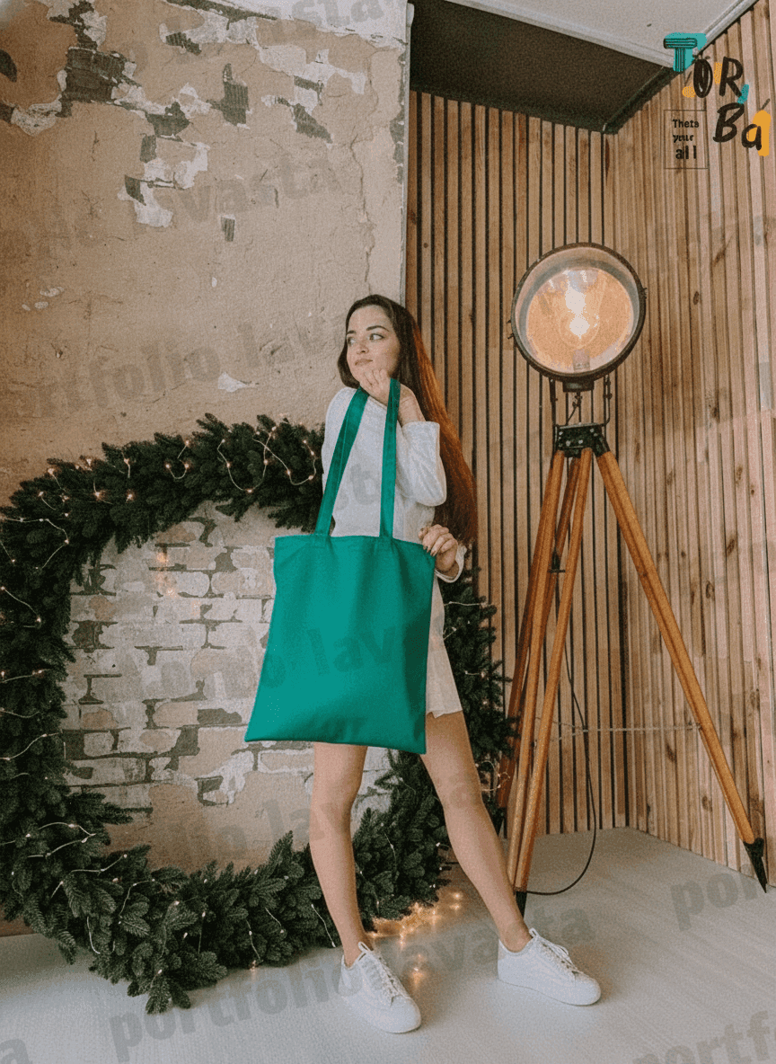 Green twill tote bag