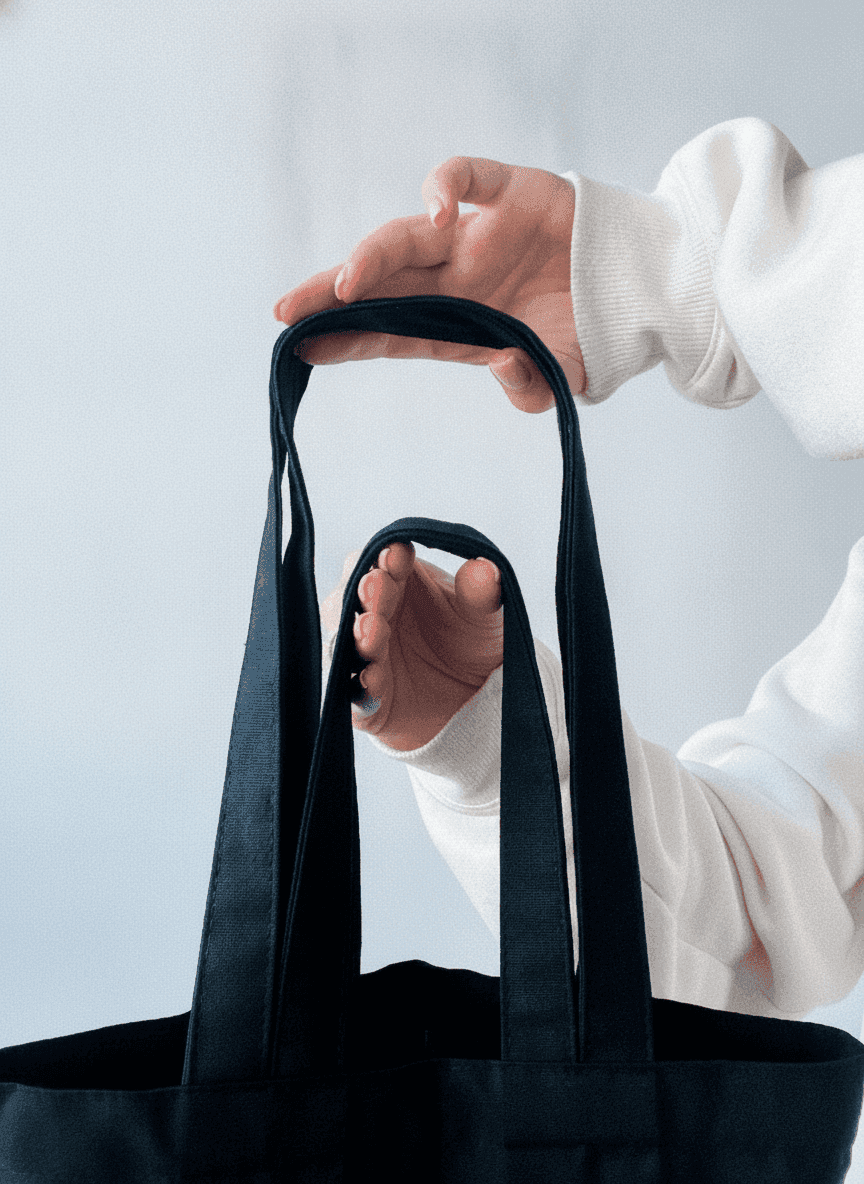 Black Heavy Cotton Tote Bag with Box Bottom & Double Handles