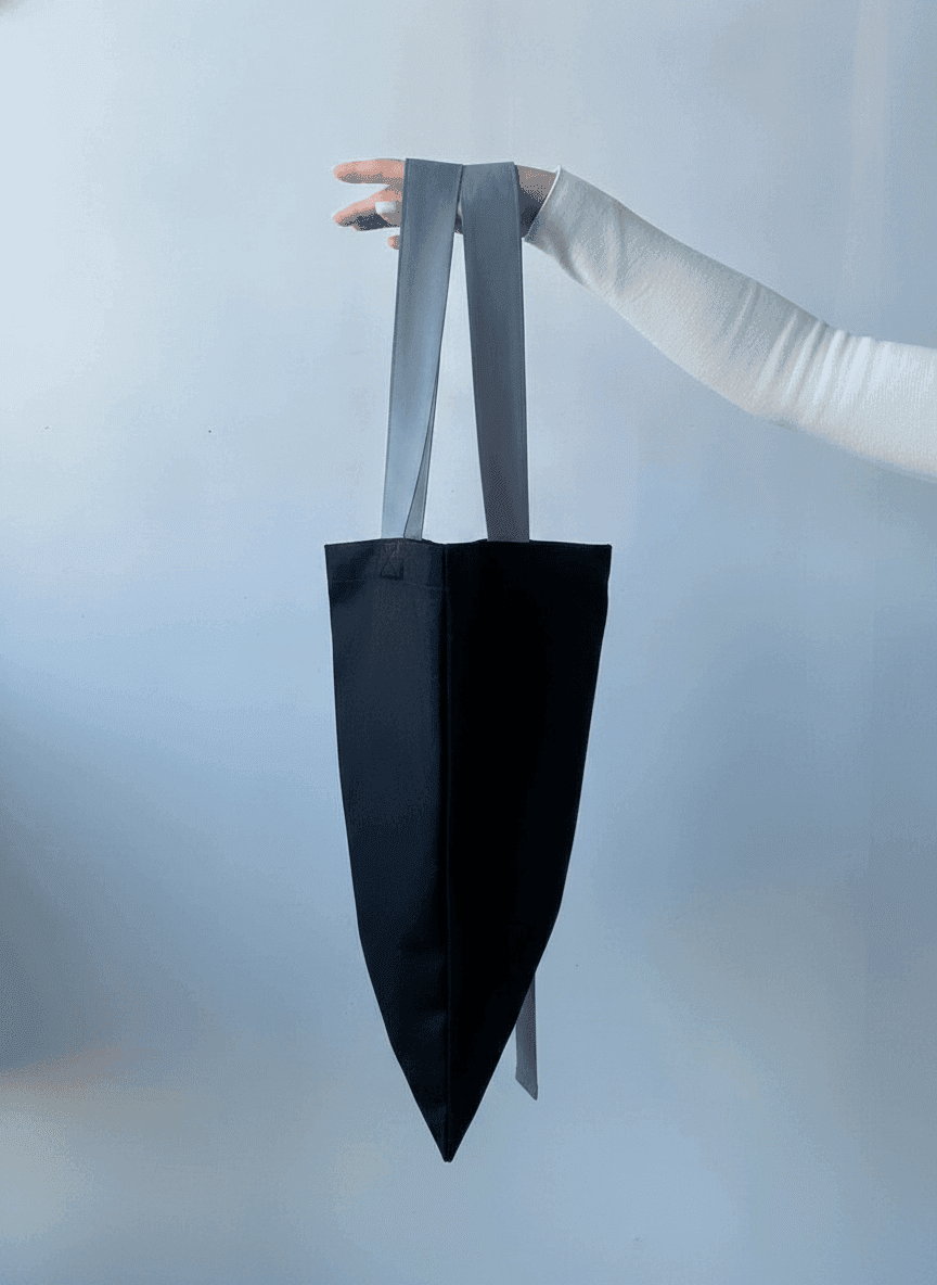 Black Eco Tote Bag with Long Gray Handles