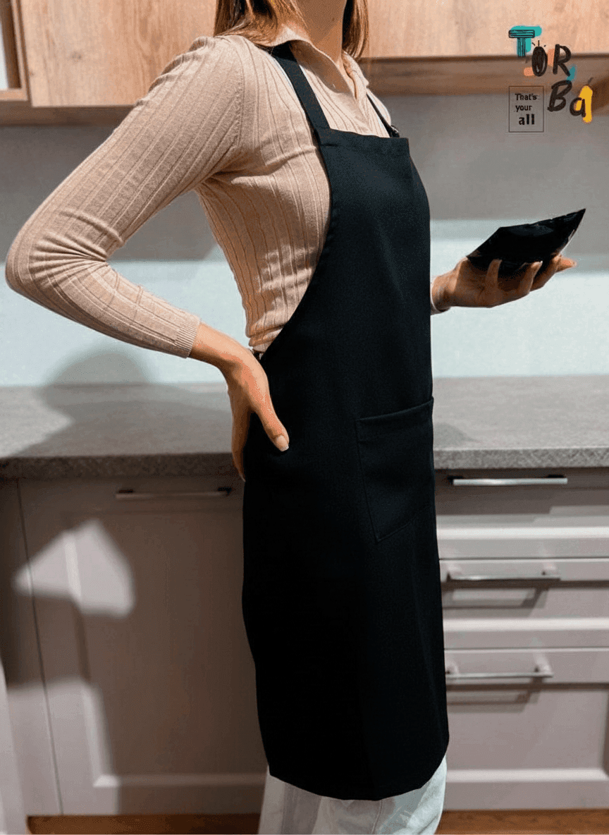 Black Gabardine Apron with Palyanytsia Print