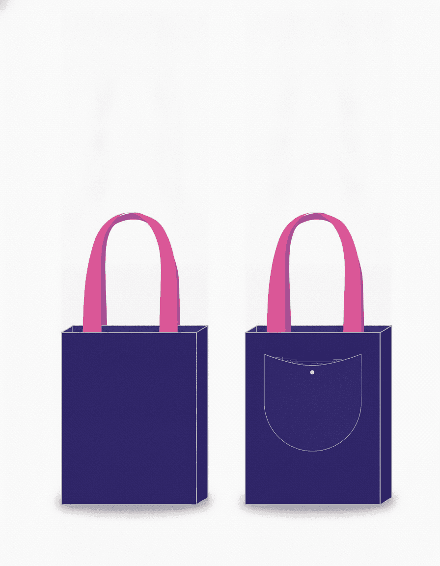Blue Oxford Tote Bag with Pink Handle