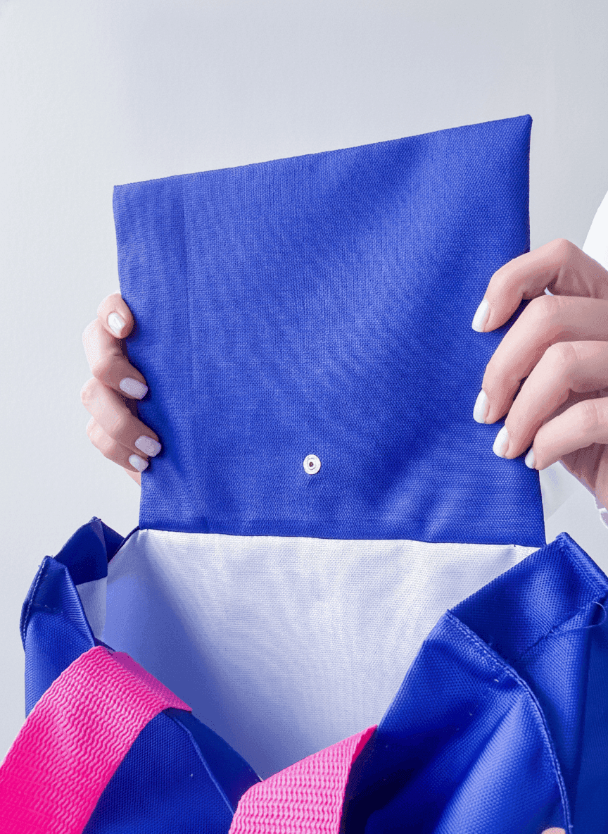 Blue Oxford Tote Bag with Pink Handle