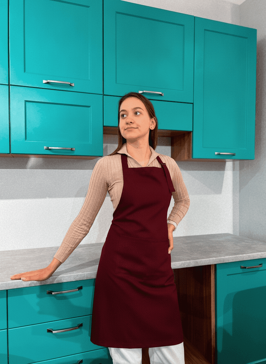 Burgundy Gabardine Apron with Grandma Print