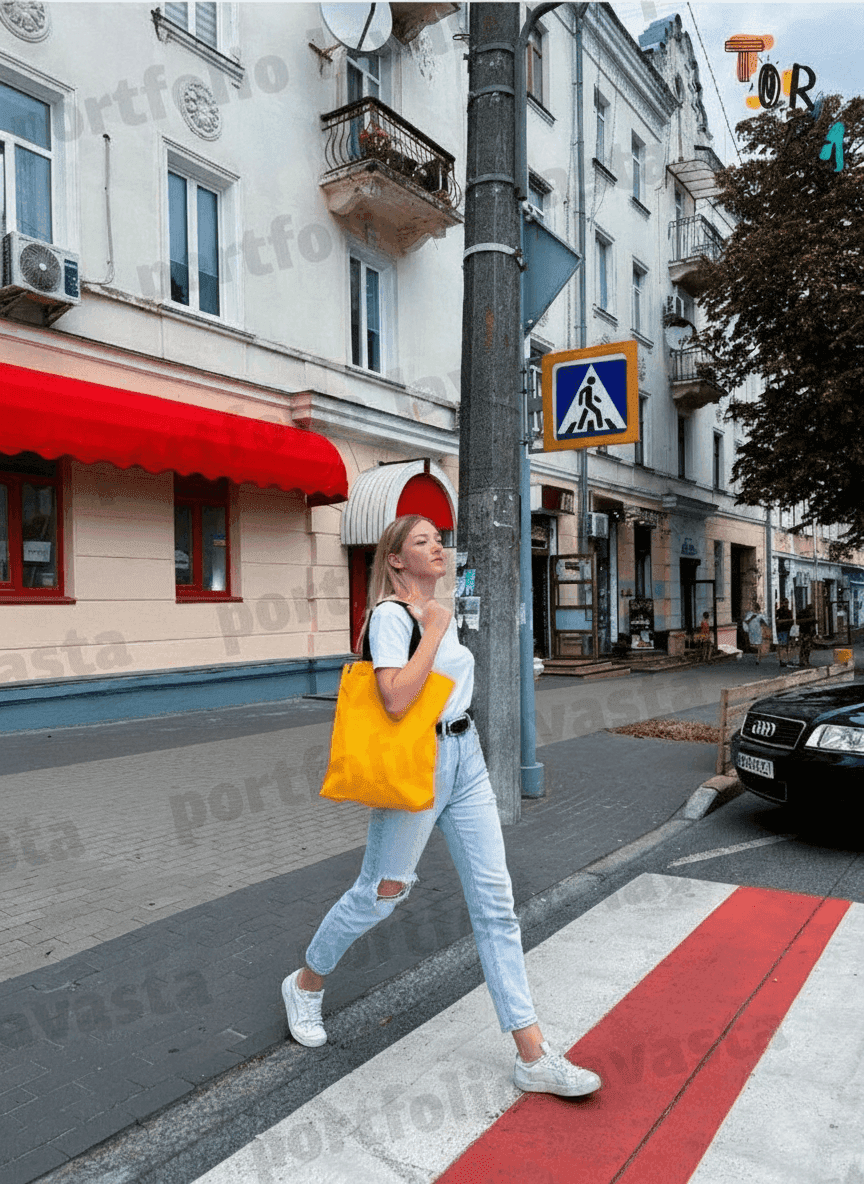 Yellow Tote with Black Pocket, Twill Handles
