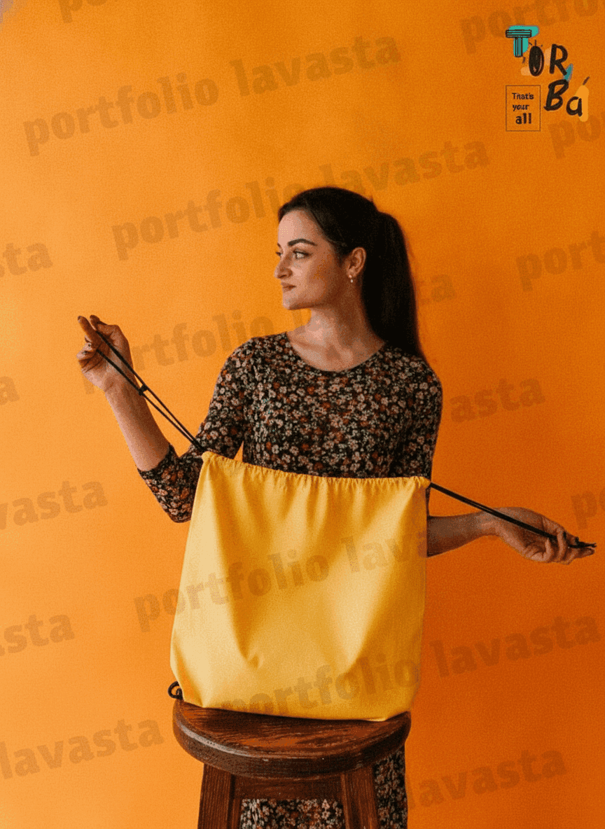 Yellow Calico Pouch with Flat Bottom