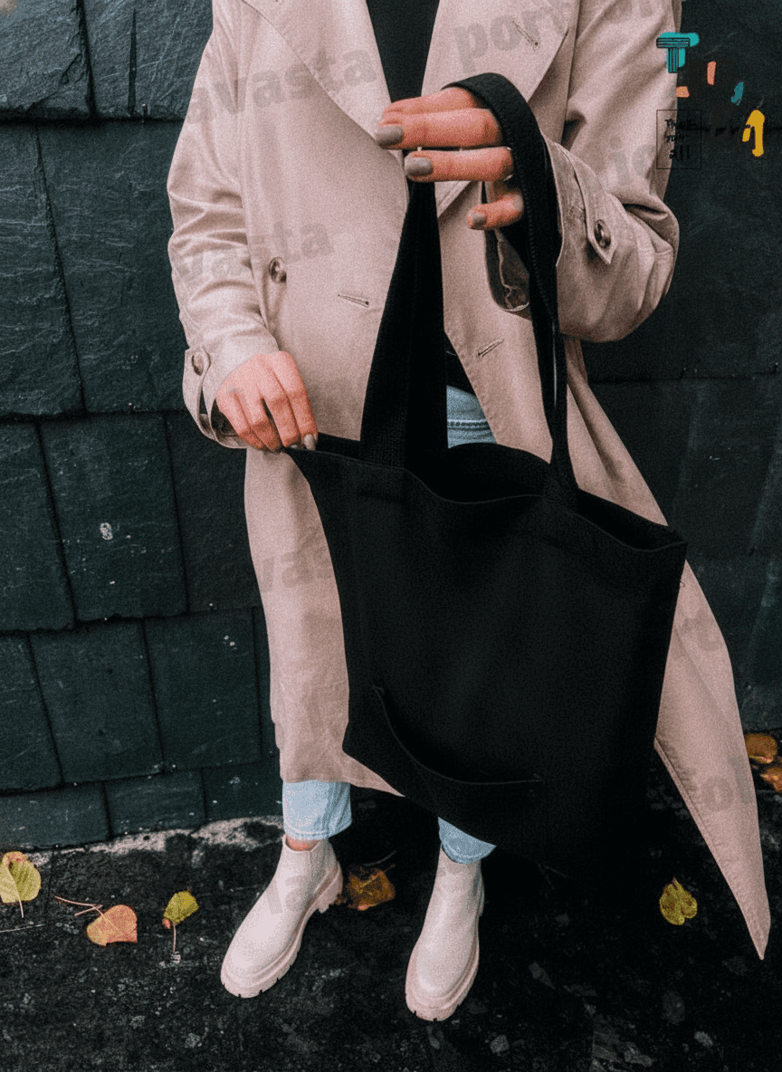 Heavyweight Cotton Tote Bag with Pocket - Black
