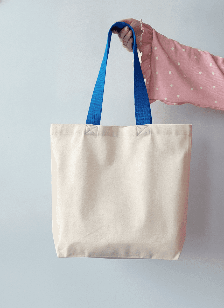 Eco-Friendly Tote Bag Light Beige with Blue Handles