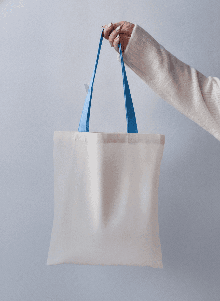 Long Cotton Tote Bag with Blue Handles