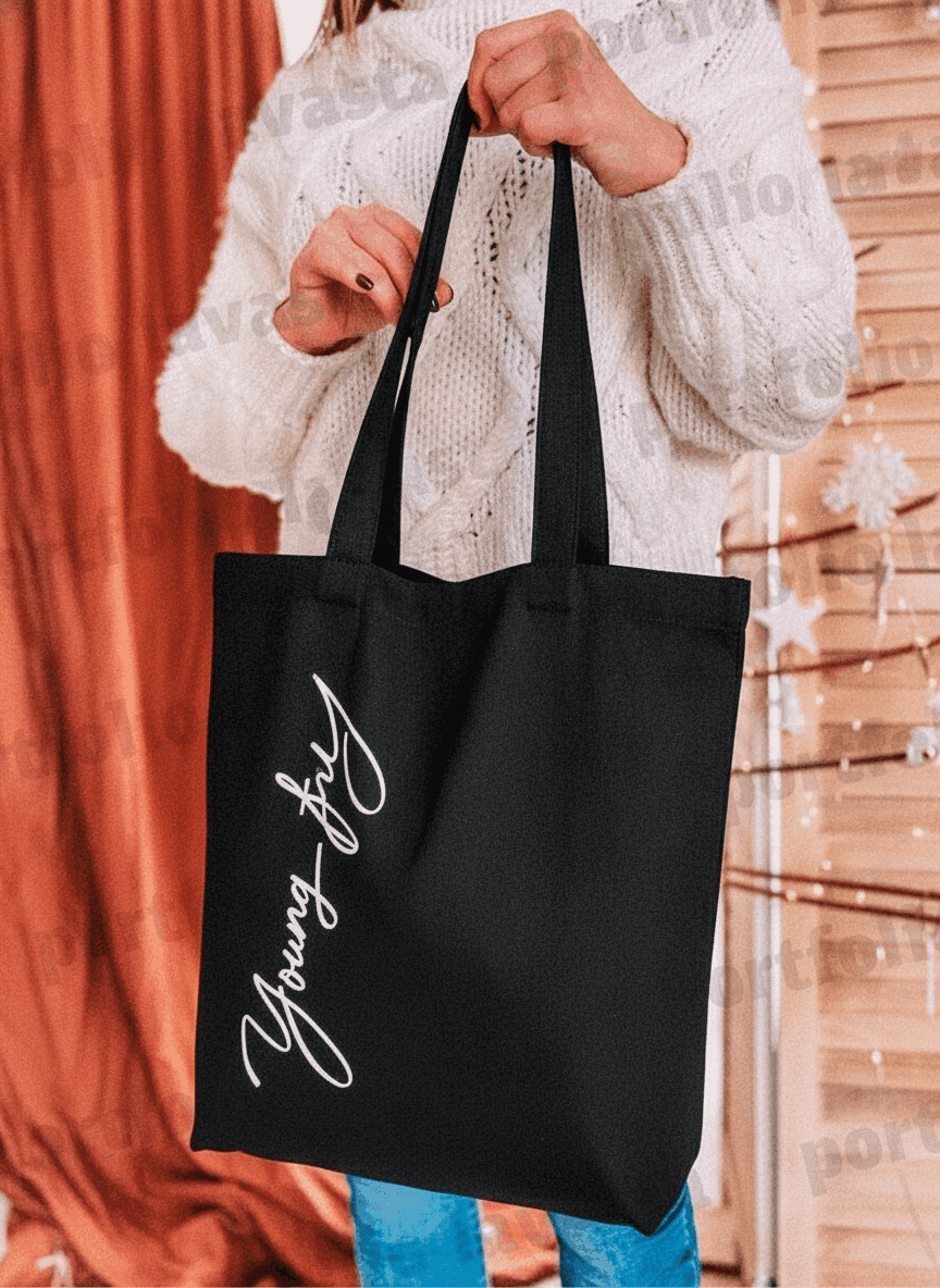 Black Heavy Cotton Tote Bag with Box Bottom & Double Handles