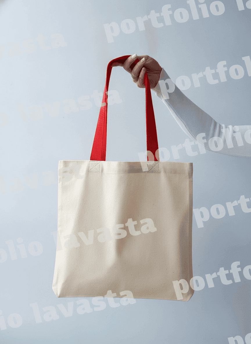 Two-Ply Cotton Tote Bag with Red Handles