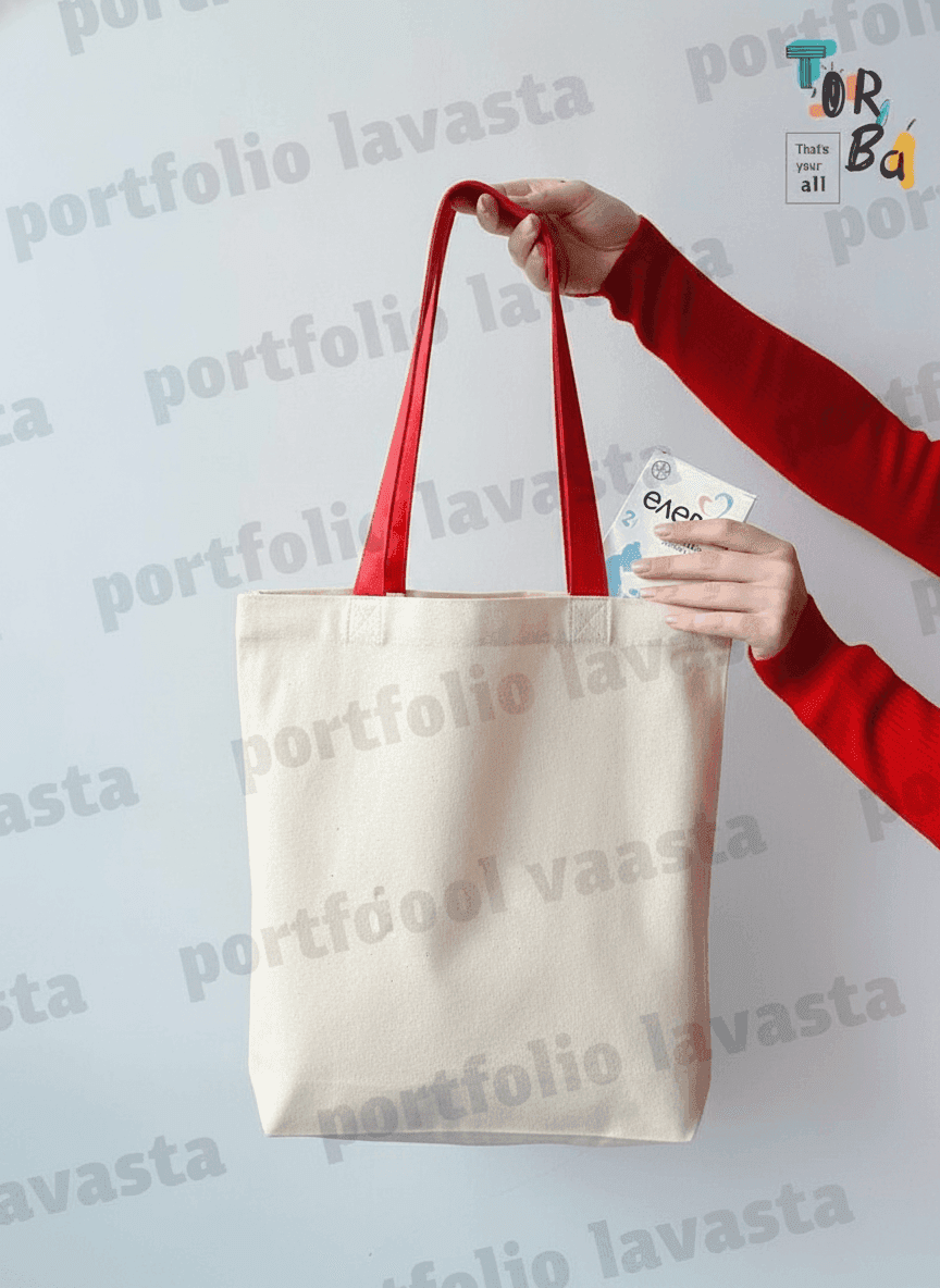 Cotton Tote Bag with Red Handles
