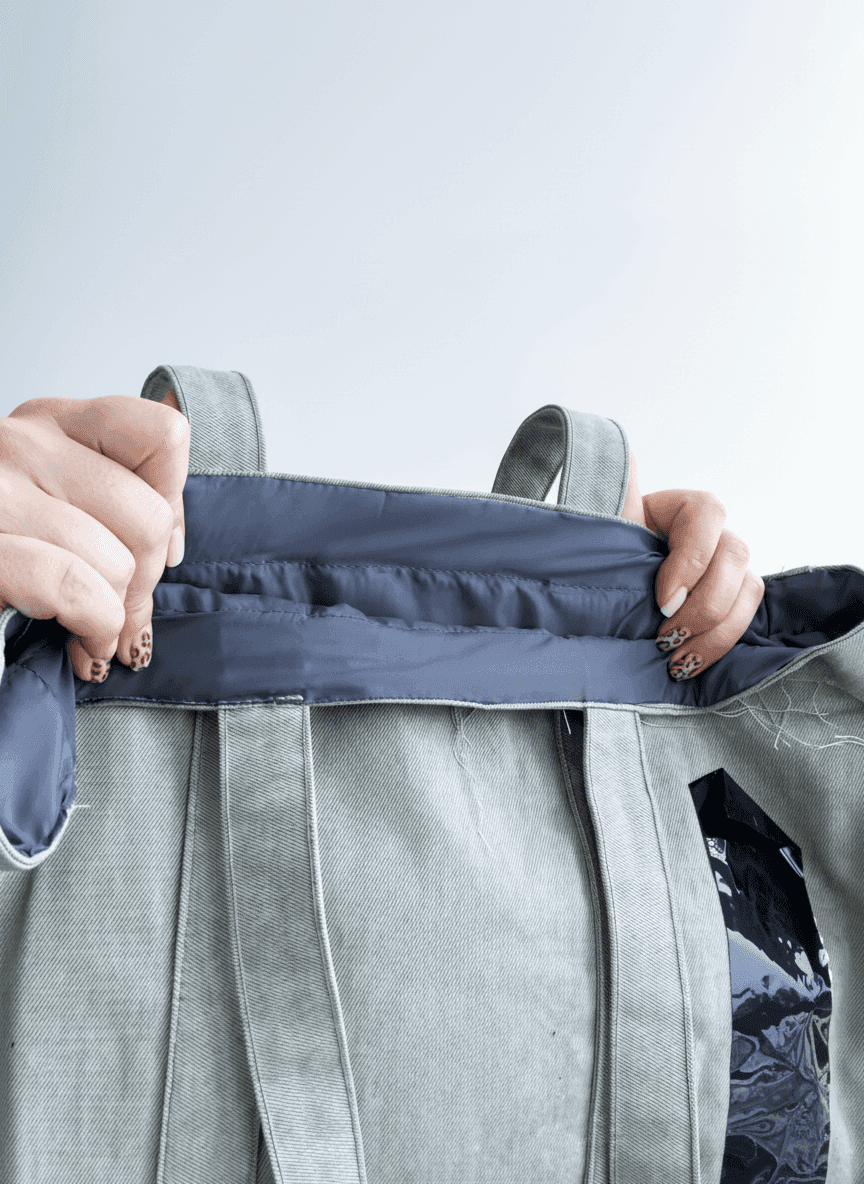 Джинсовый шопер трапеция с длинными ручками для покупок