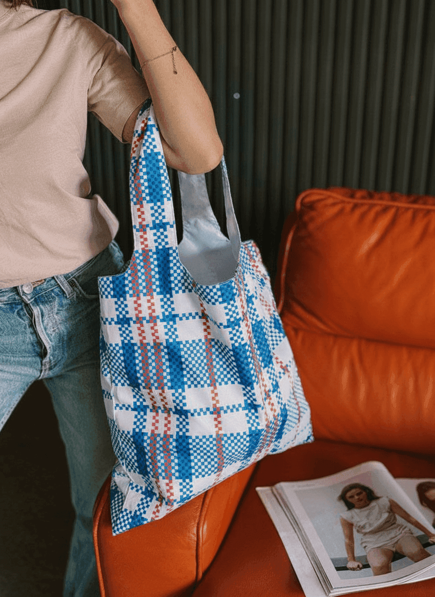 Waterproof Plaid Tote Bag with Wide Handles