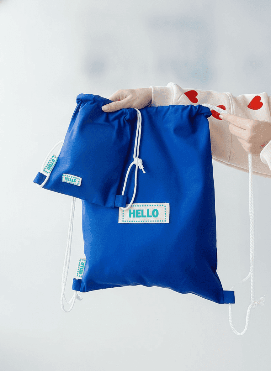 Blue Twill Drawstring Backpack