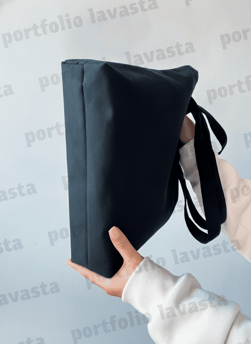 Black Heavy Cotton Tote Bag with Box Bottom & Double Handles