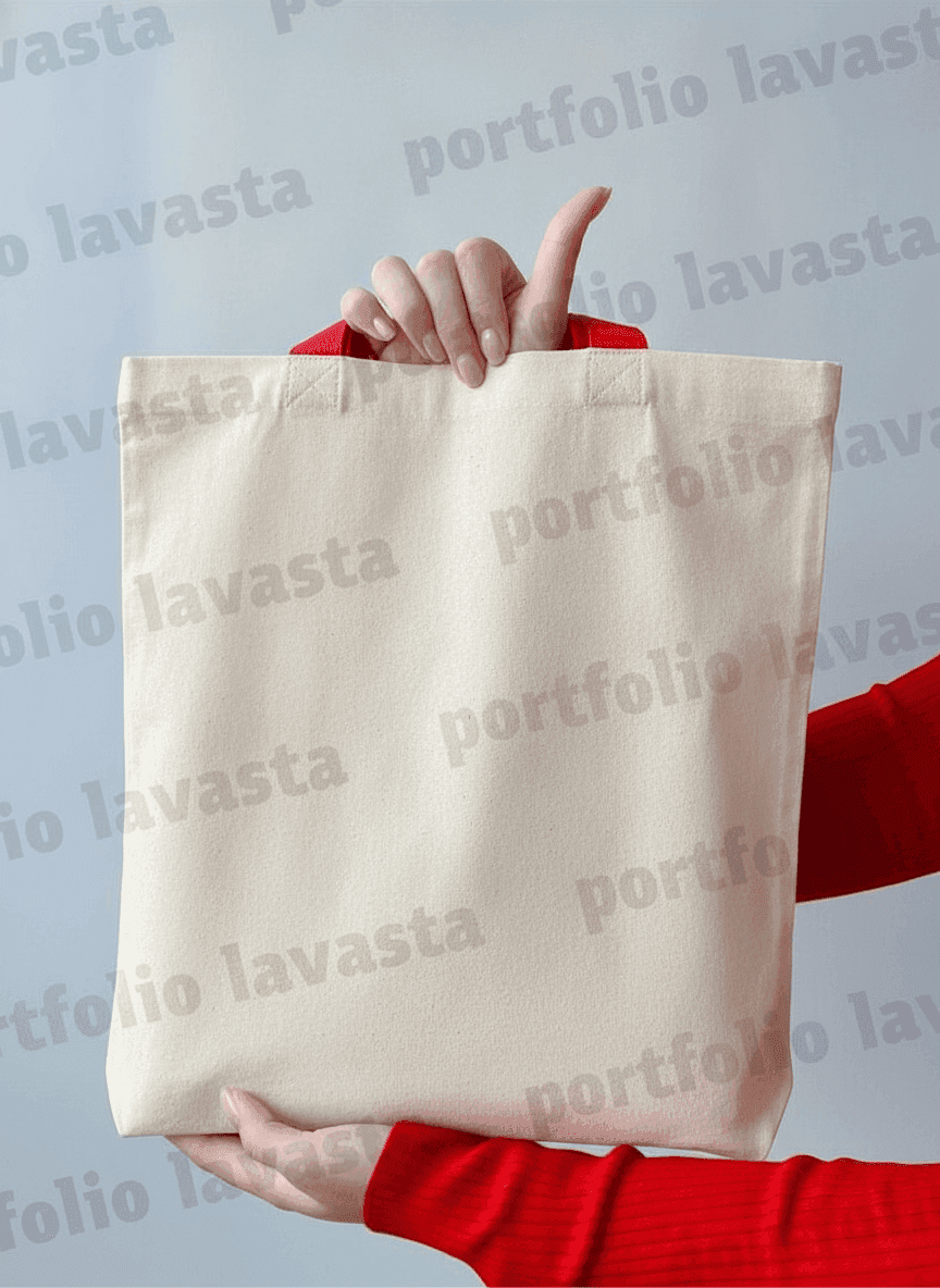 Cotton Tote Bag with Red Handles