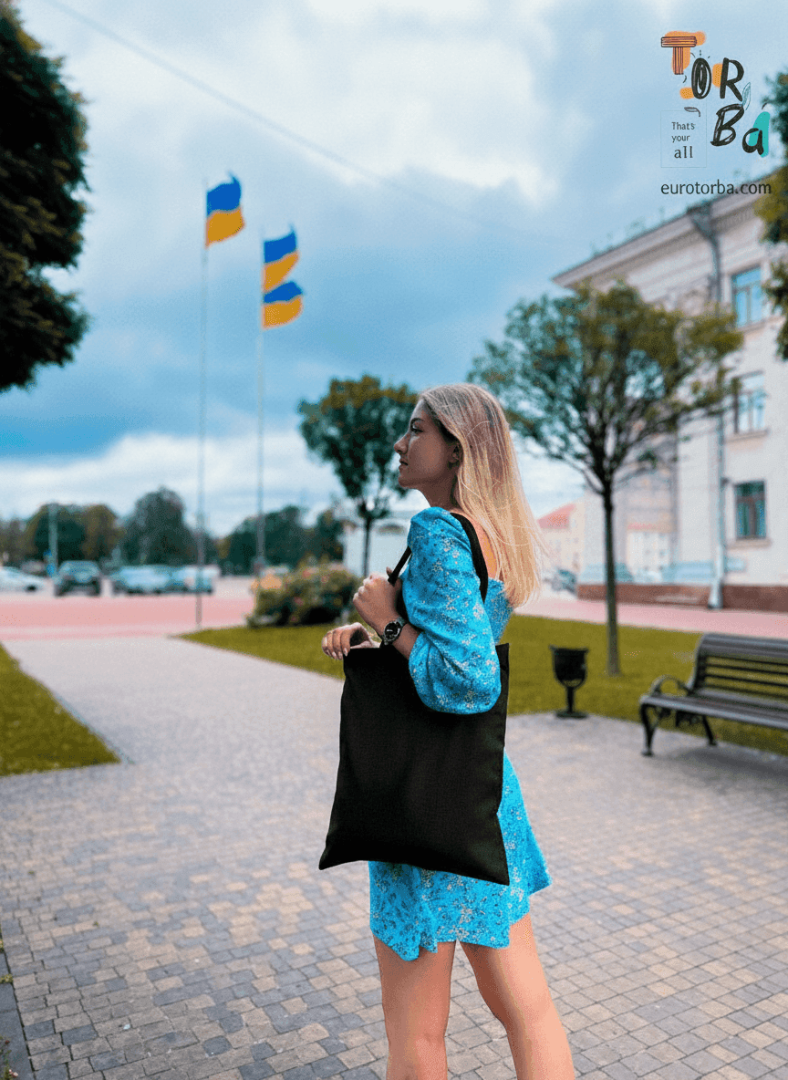 Black Calico Tote Bag Stand With Ukraine