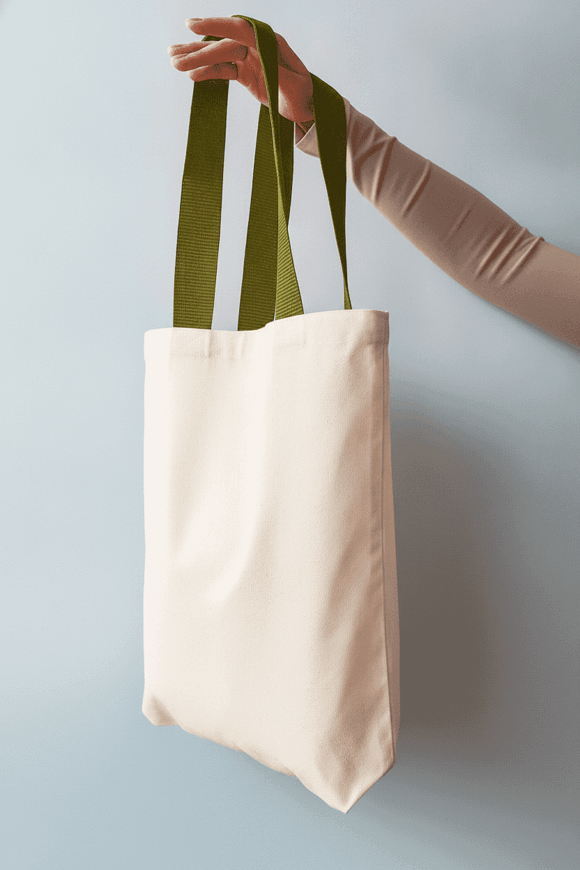 Two-Ply Cotton Tote Bag with Olive Handles & Pocket