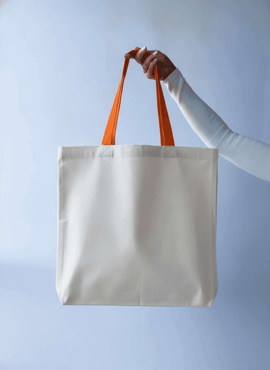 Twill Tote with Orange Handles & Metal Ring