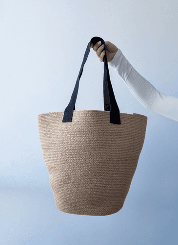 Экошоппер из джута с длинными черными ручками для покупок