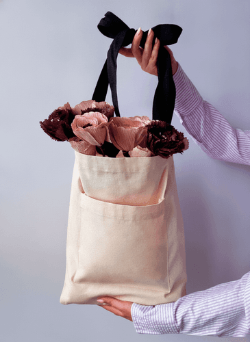Twill Tote Bag with Pocket and Bow Handles