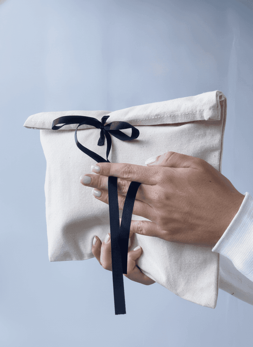 Eco Cotton Envelope with Black Grosgrain Ribbon