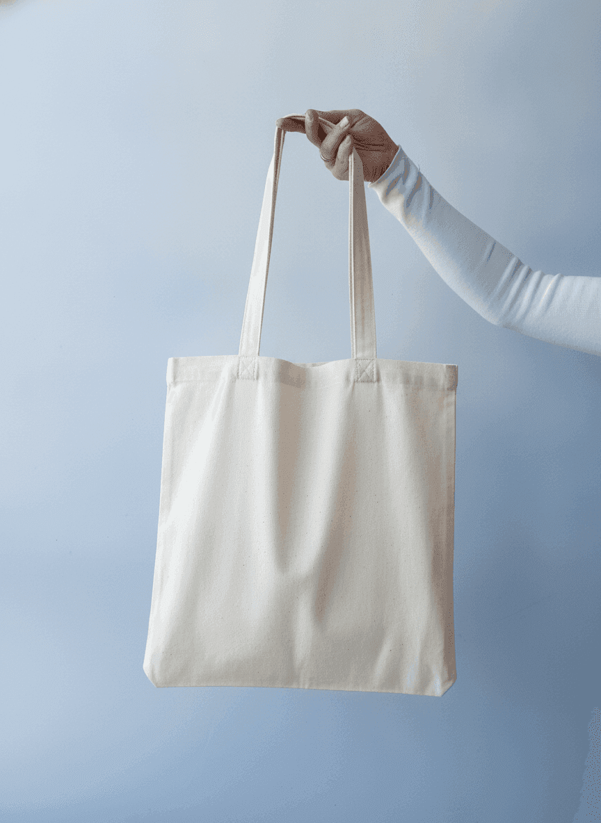 Solid Calico Tote Bag with Colorful Handles