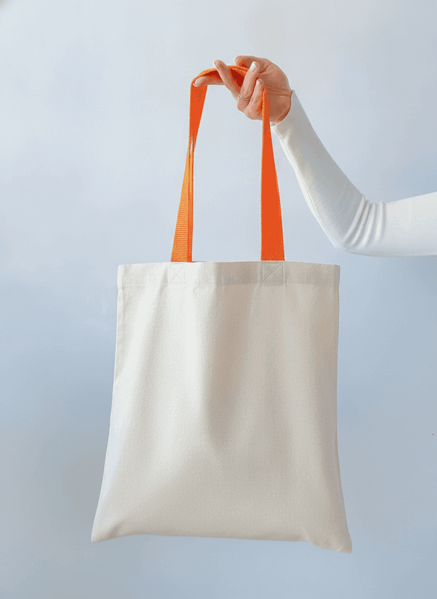 Natural Tote Bag with Pocket & Orange Handles