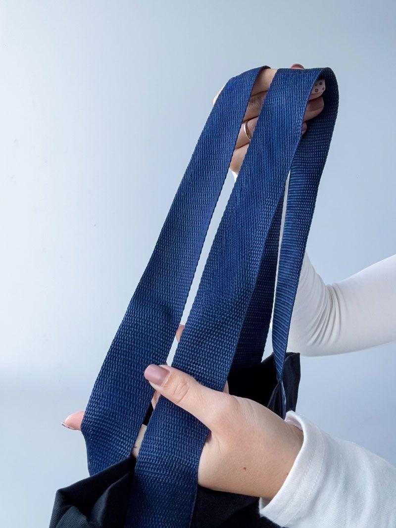 Шопер из саржи (плотный хлопок) с двойным дном и синими лентовыми ручками — вертикальный городской эко-шопер для покупок, промо и ежедневного использования без печати размер: 35см х 38см х 7см