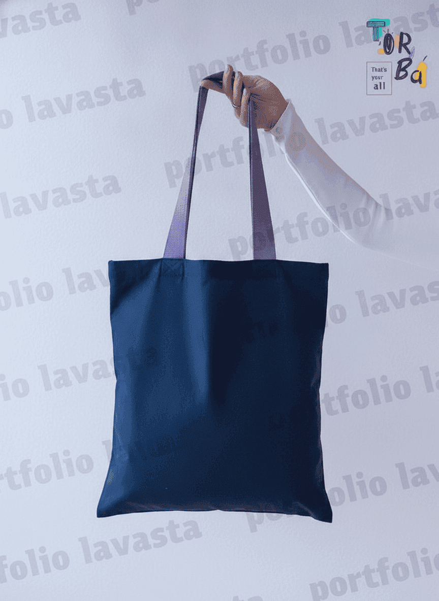 Dark Blue Tote Bag with Pocket & Reflective Handles