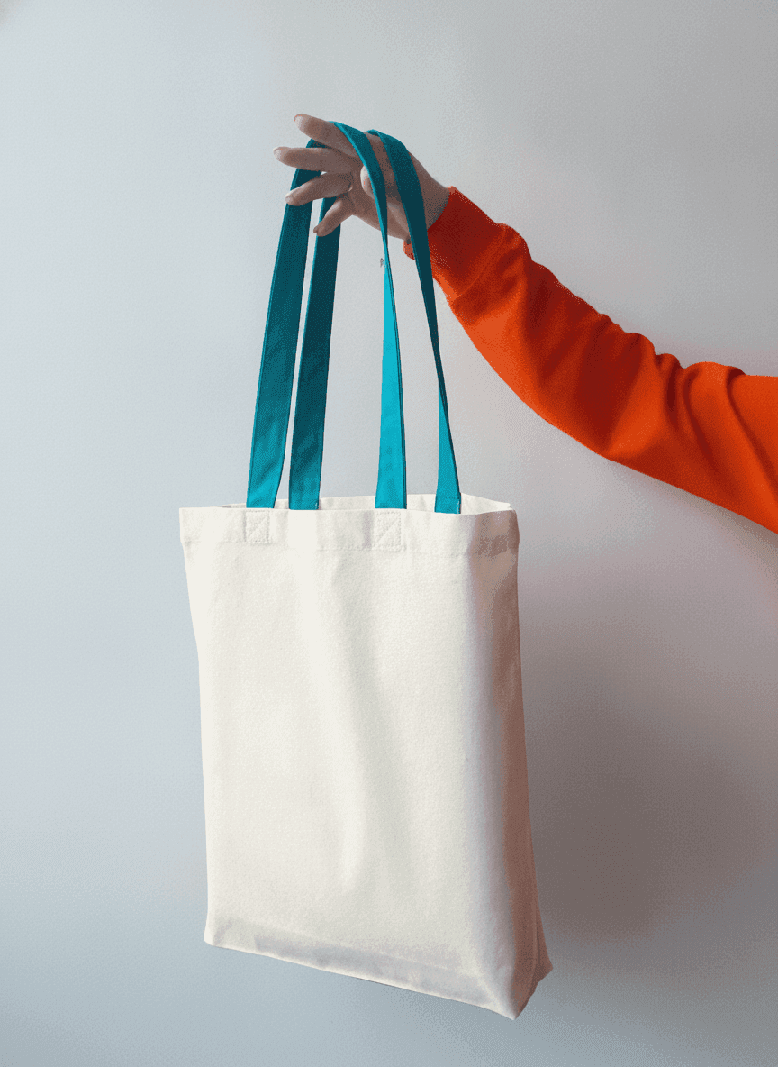Midweight tote bag with turquoise handles