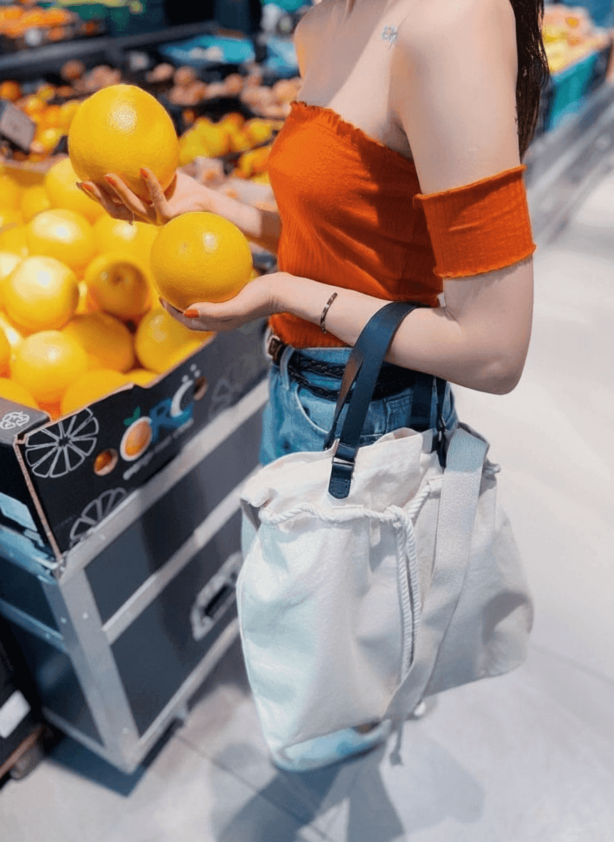 Tote Bag with Leather Handles & Crossbody Strap