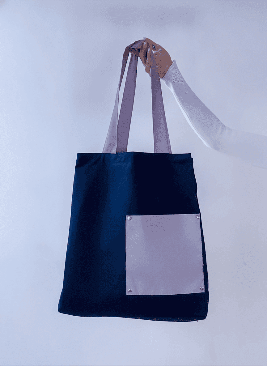 Dark Blue Tote Bag with Pocket & Reflective Handles