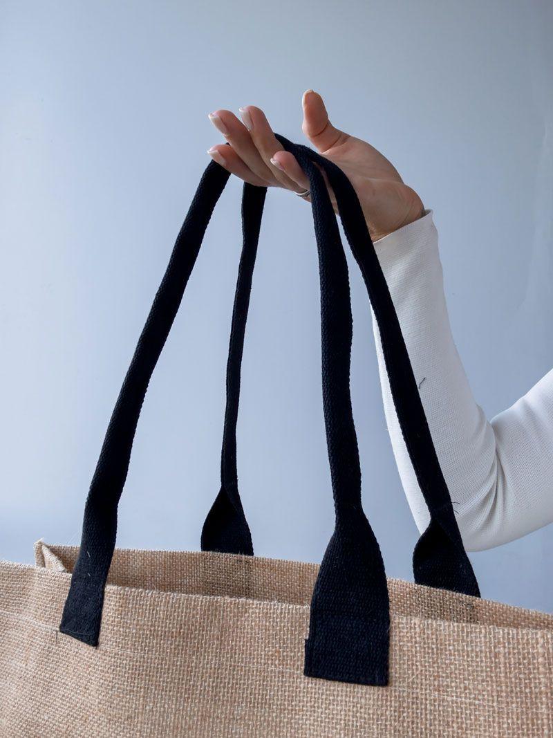 Джутовая экосумка с дном и длинными ручками — Шоппер из джута для покупок и брендинга без печати размер: 45см х 33см х 15см